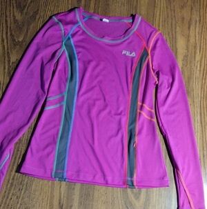 FILA Sport Magenta Performance Long Sleeve Top with Gray & Neon Orange Accents